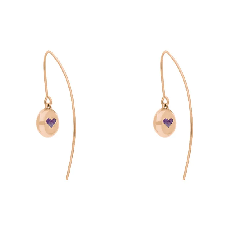 18ct Rose Gold Blue John Heart Disc Drop Earrings