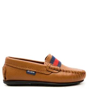 Atlanta Mocassins Luxury Brown Pebbled Leather Loafer with Elegant Ribbon Detail