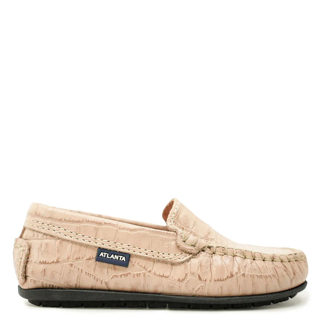 Mens Classic Tan Crocodile Embossed Leather Loafers by Atlanta Mocassin