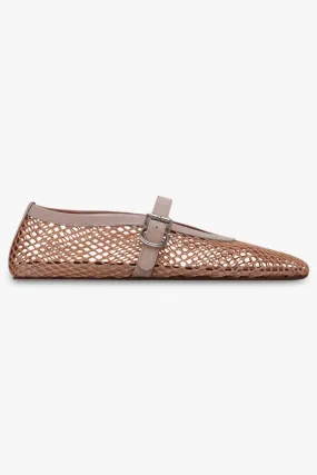 Ballerinas Strap Fishnet Patent Calfskin | Nude Clair
