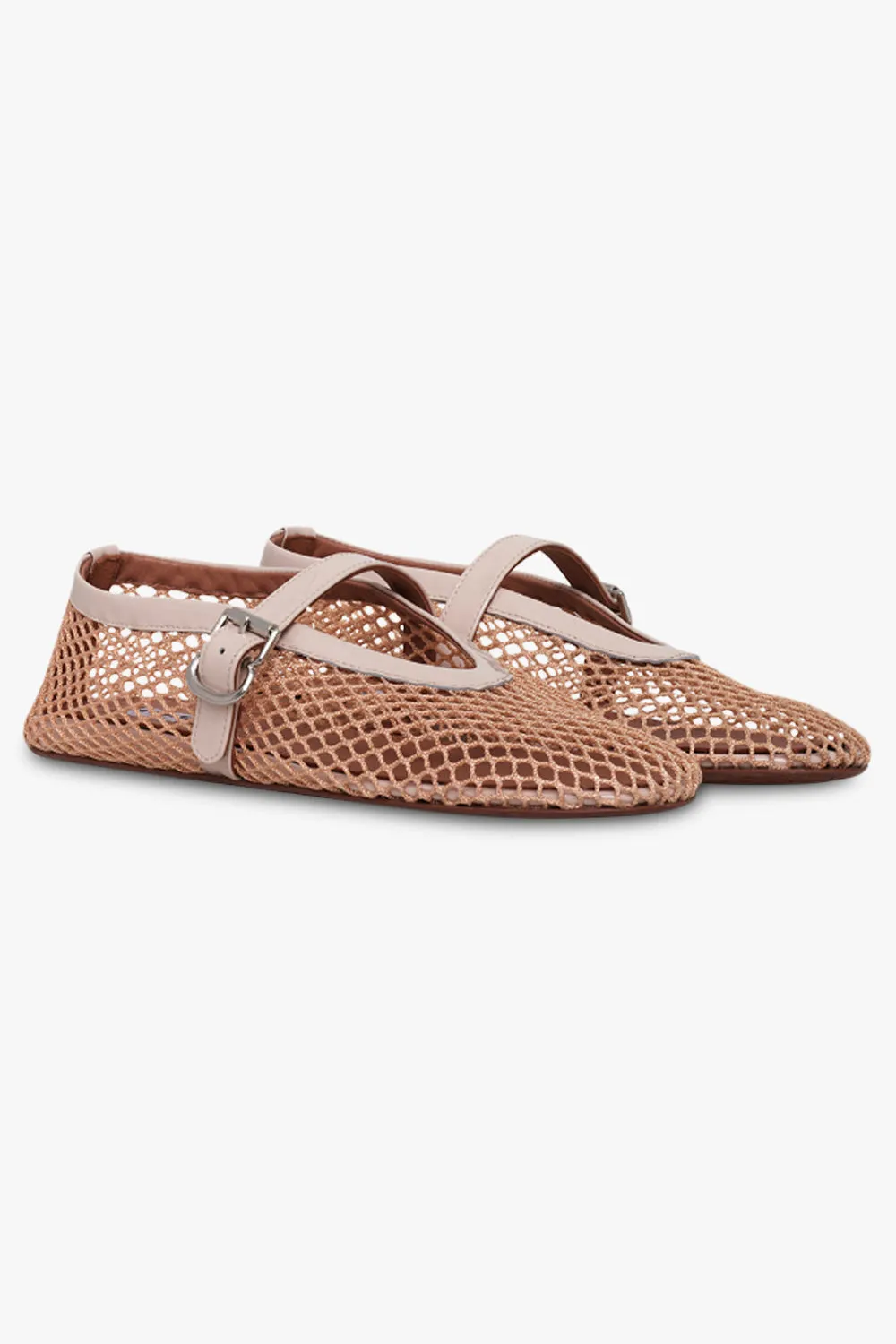 Ballerinas Strap Fishnet Patent Calfskin | Nude Clair