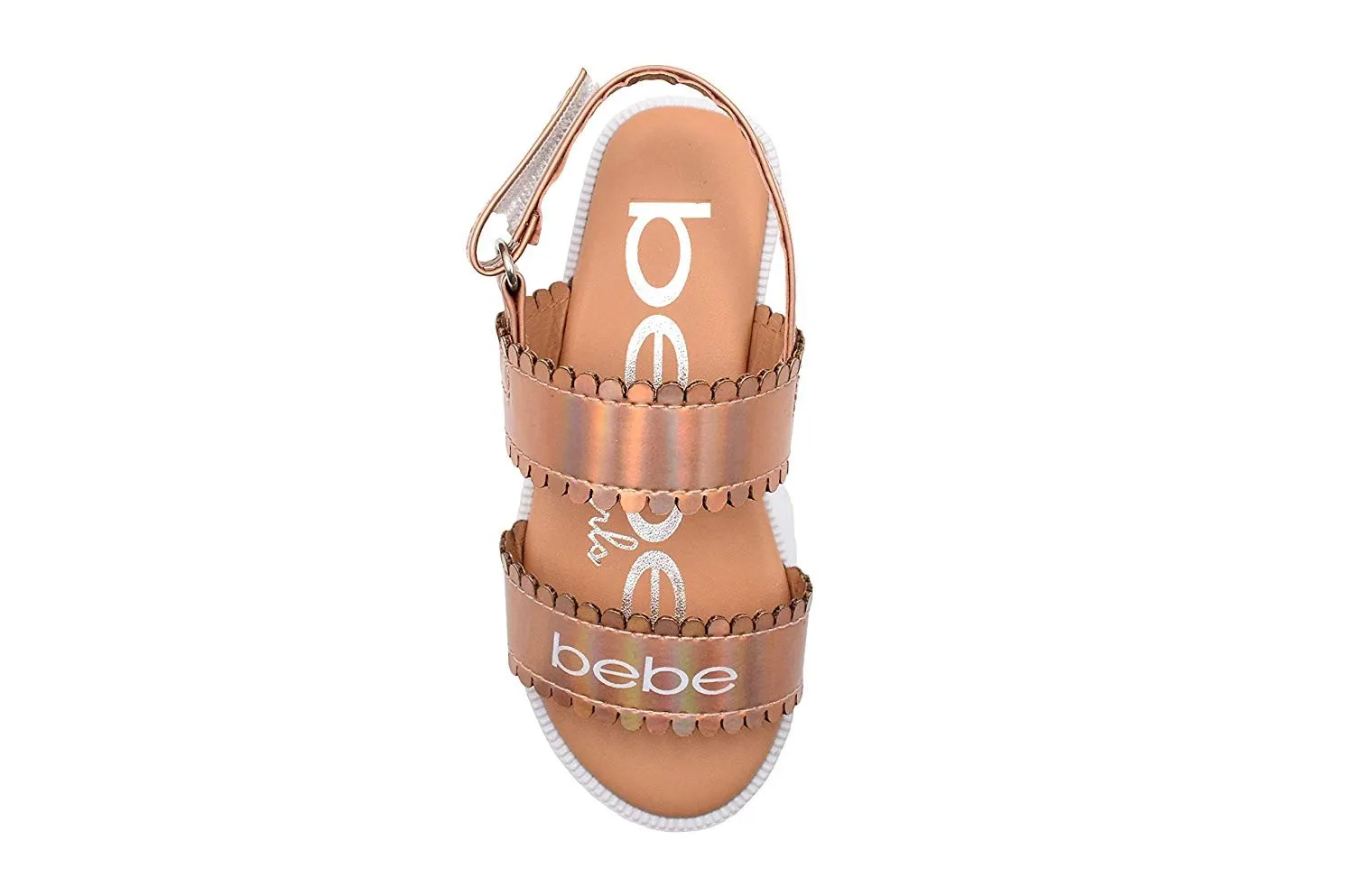 bebe Toddler Girls Fashion Sandals Holographic Slingback Flats with Scalloped Edges