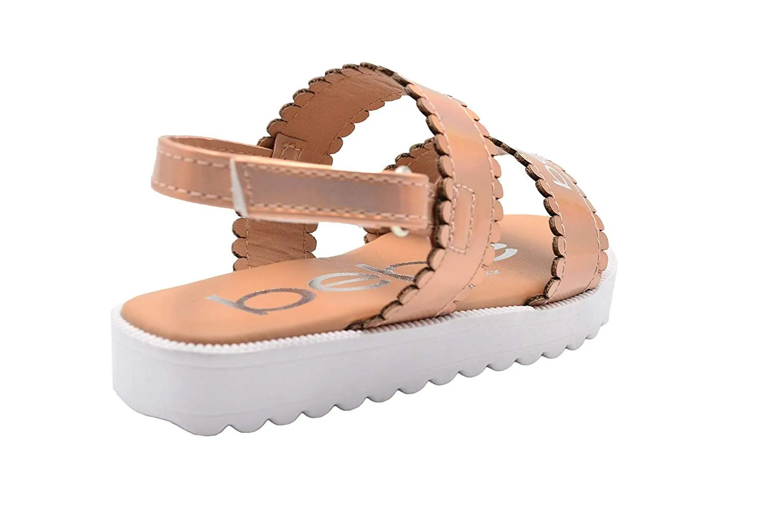 bebe Toddler Girls Fashion Sandals Holographic Slingback Flats with Scalloped Edges