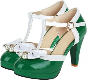 Betastella Women's T-Strap Platform Mary Janes Block Heel Patent Leather Sweet Pumps