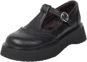 Betastella Women's T Strap Platform Mary Janes Goth Wedge Wingtips Vintage Gothic Shoes