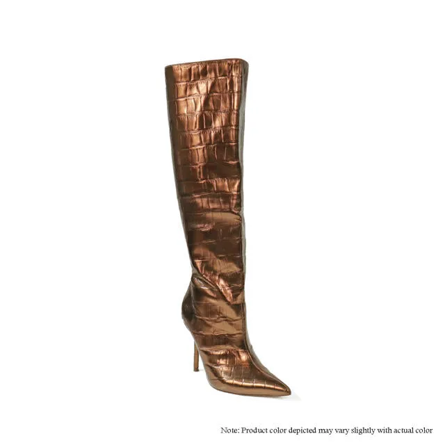 BEXIE-14 KNEE HIGH STRAIGHT CROC METALLIC BOOTS - BRONZE