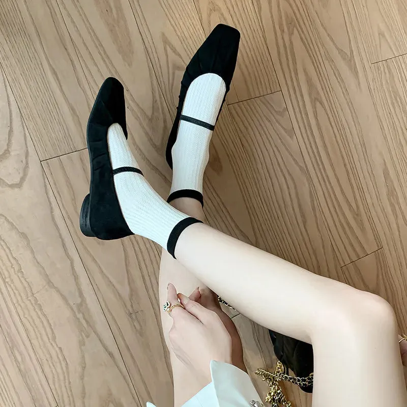 binfenxie  -  Fashion Women Shoes New High Quality Genuine Leather Retro Square Headed Mary Janes Daily Commuter Lightweight Shoes