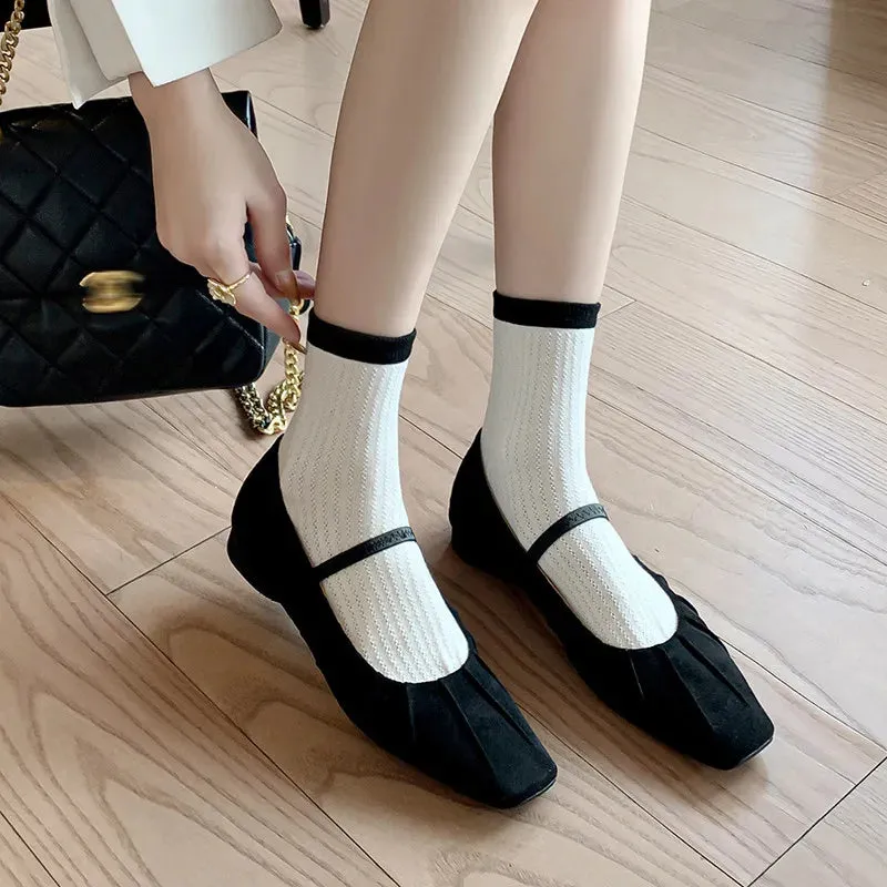 binfenxie  -  Fashion Women Shoes New High Quality Genuine Leather Retro Square Headed Mary Janes Daily Commuter Lightweight Shoes