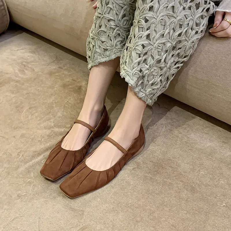 binfenxie  -  Fashion Women Shoes New High Quality Genuine Leather Retro Square Headed Mary Janes Daily Commuter Lightweight Shoes