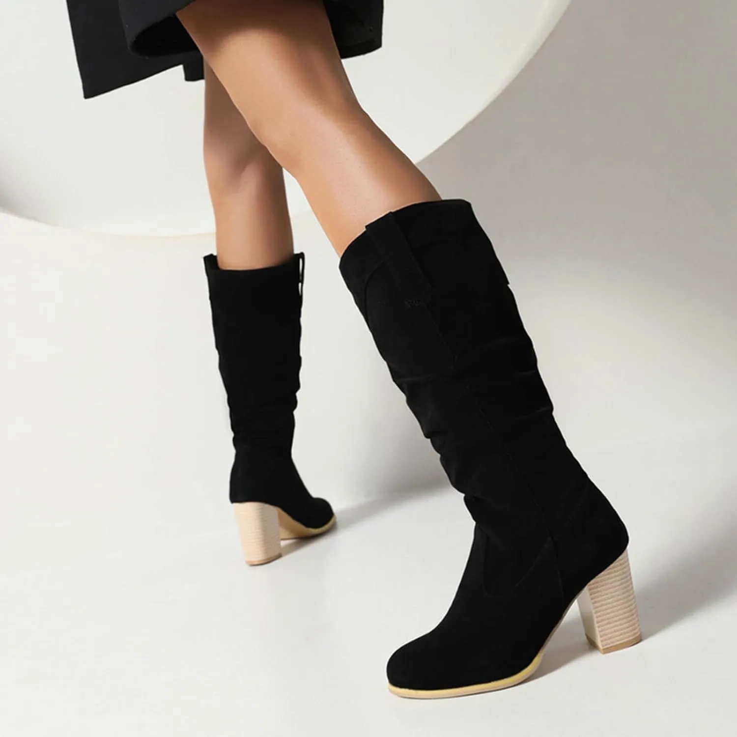 Boots for Women, Winter Long Boot Thigh High Block Heel Over Knee High Boots Wide Calf Chunky Heel Over The Knee Boots