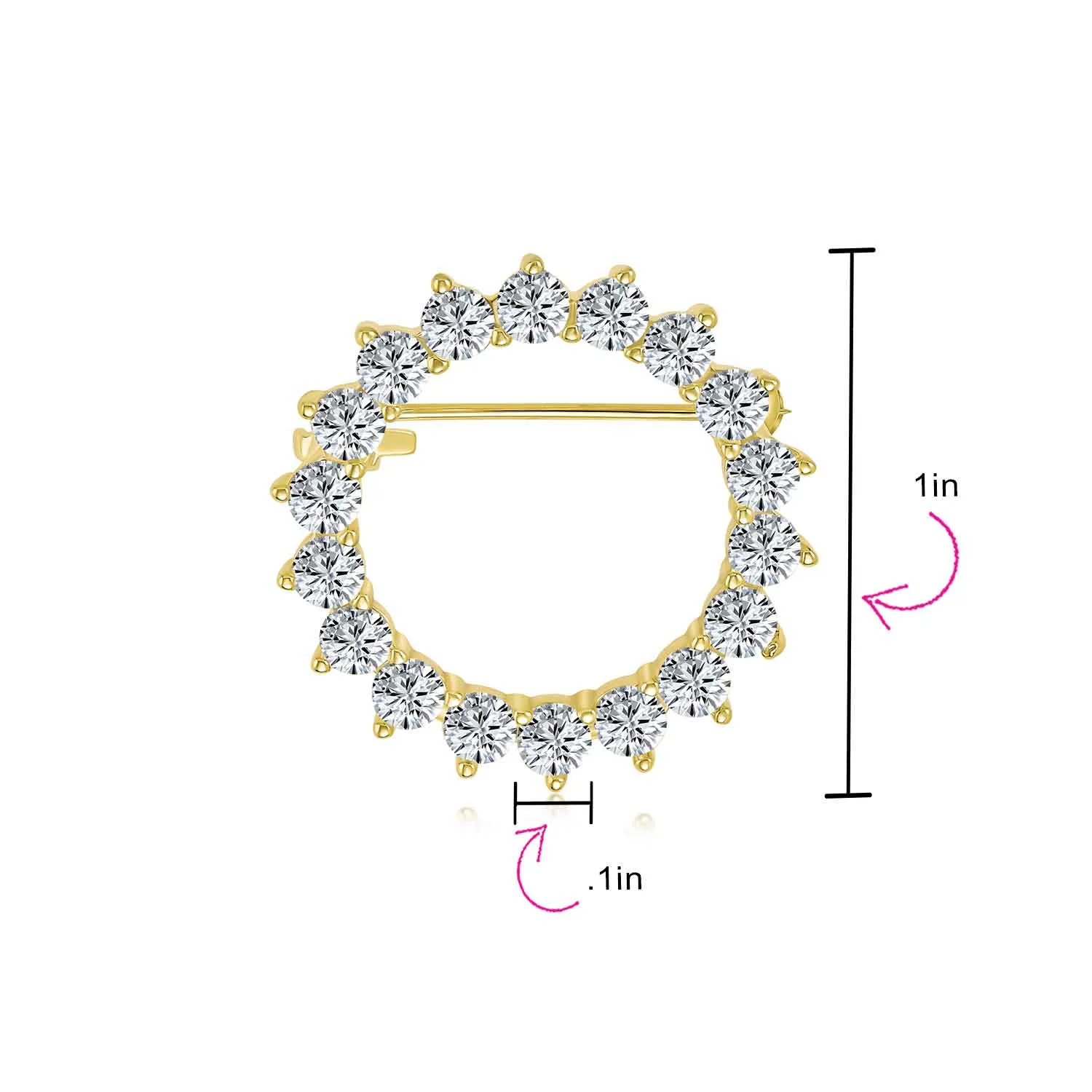 Bridal Cubic Zirconia AAA CZ Scarf Open Round Circle Brooch Pin Silver