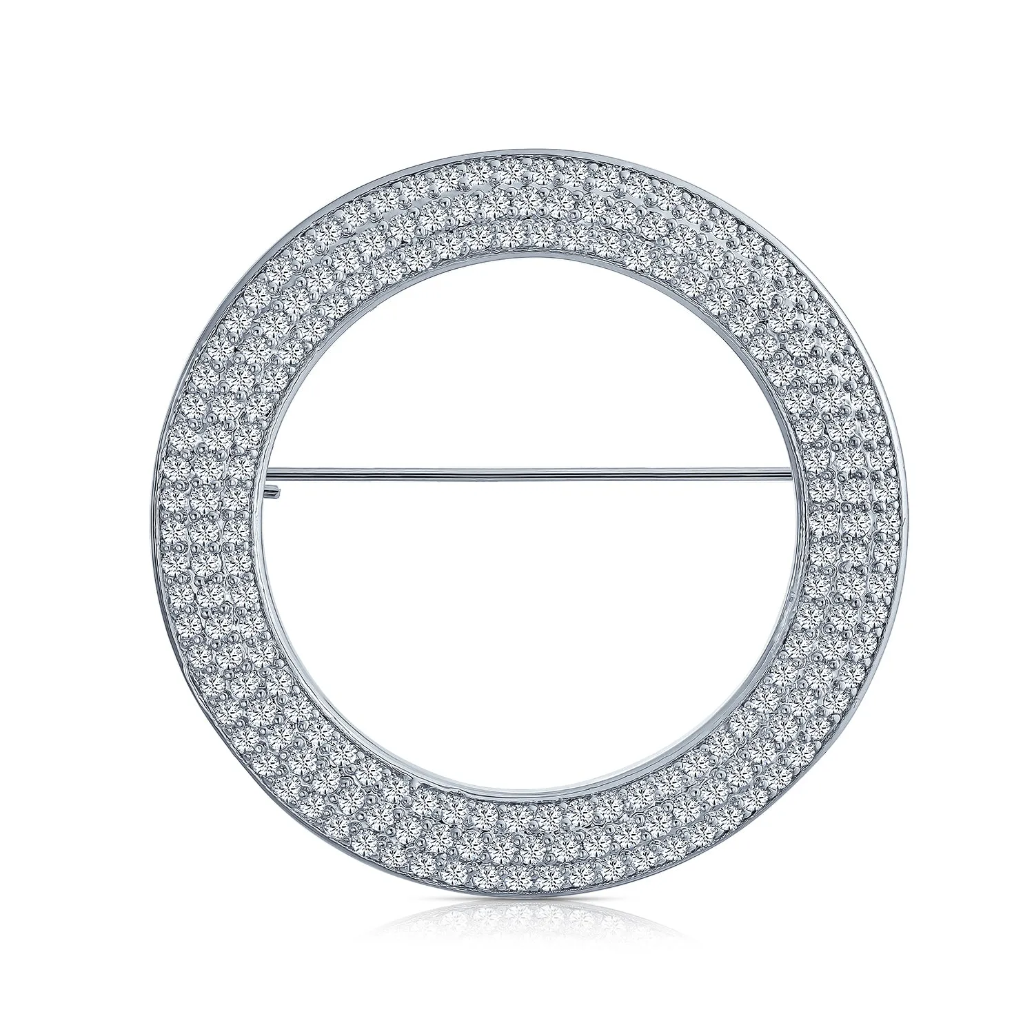 Bridal Cubic Zirconia AAA CZ Scarf Open Round Circle Brooch Pin Silver