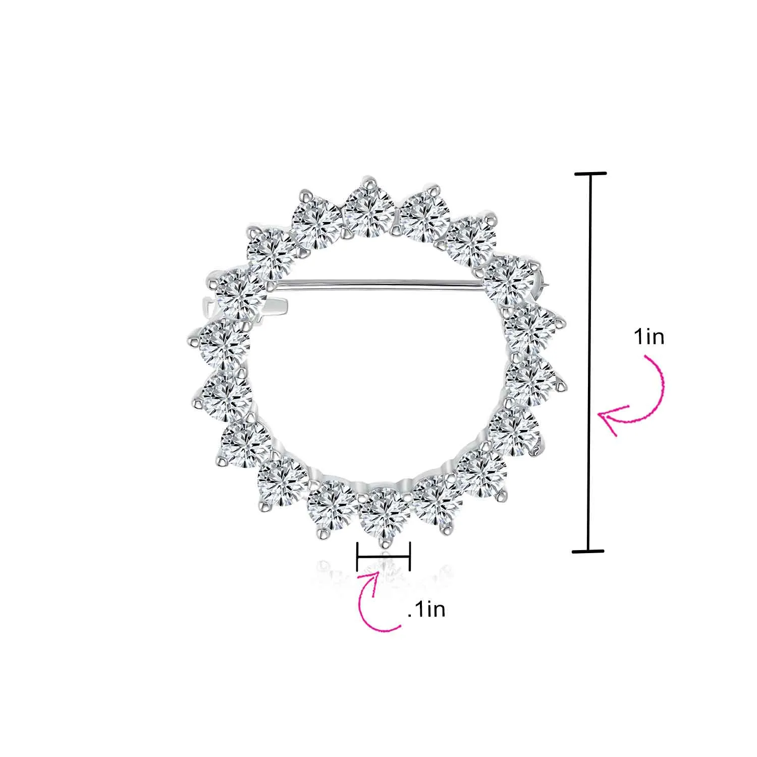 Bridal Cubic Zirconia AAA CZ Scarf Open Round Circle Brooch Pin Silver