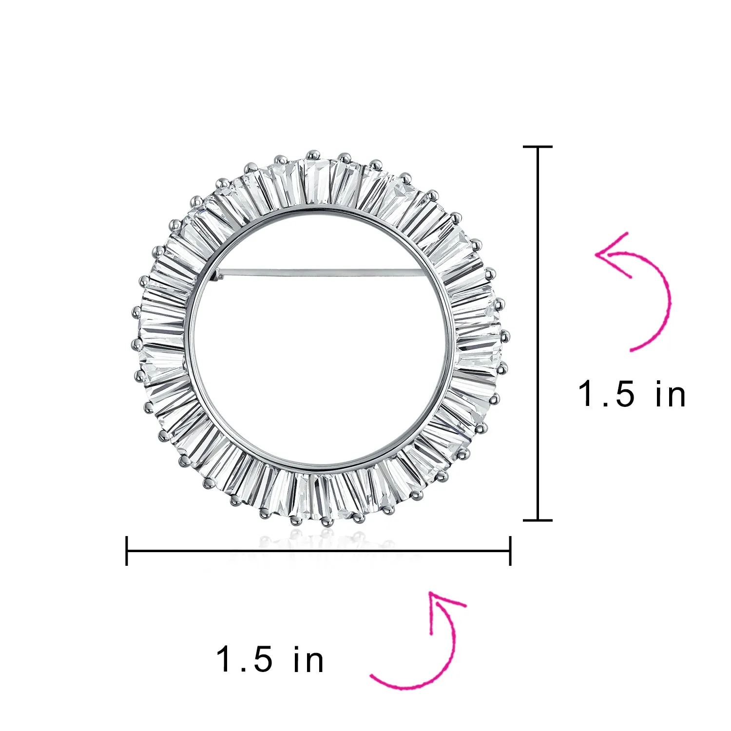 Bridal Cubic Zirconia AAA CZ Scarf Open Round Circle Brooch Pin Silver