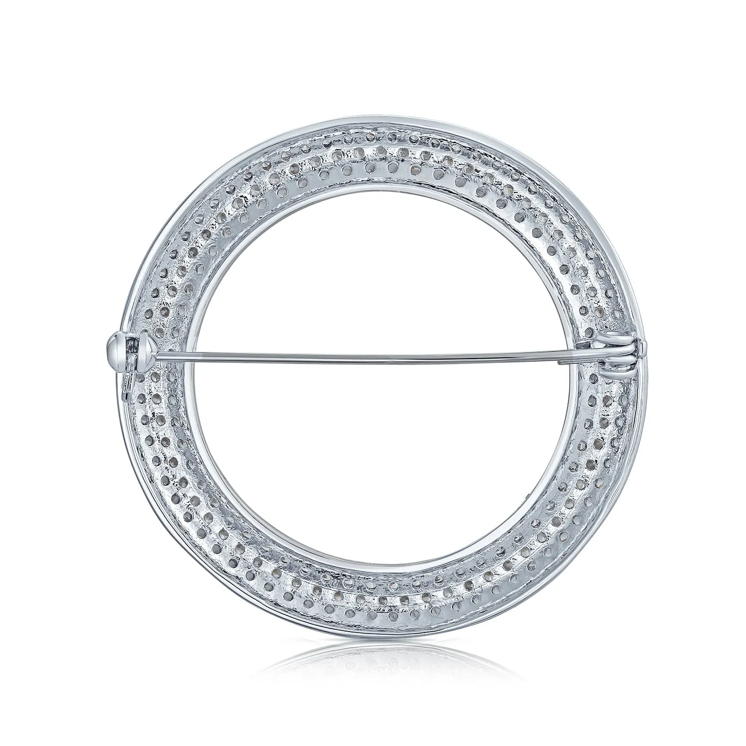 Bridal Cubic Zirconia AAA CZ Scarf Open Round Circle Brooch Pin Silver