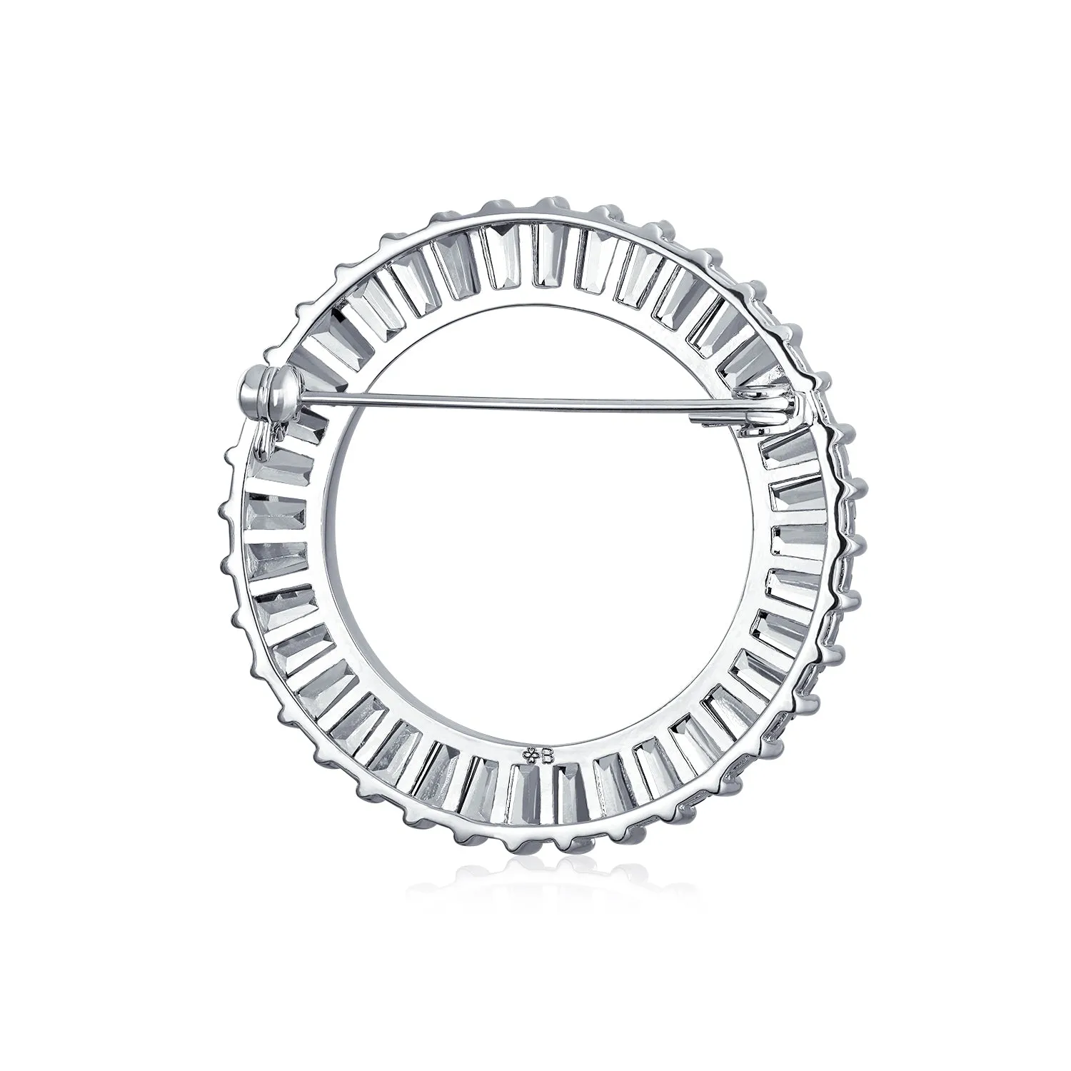 Bridal Cubic Zirconia AAA CZ Scarf Open Round Circle Brooch Pin Silver