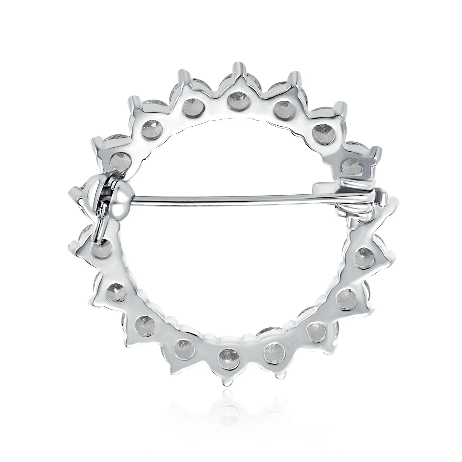 Bridal Cubic Zirconia AAA CZ Scarf Open Round Circle Brooch Pin Silver