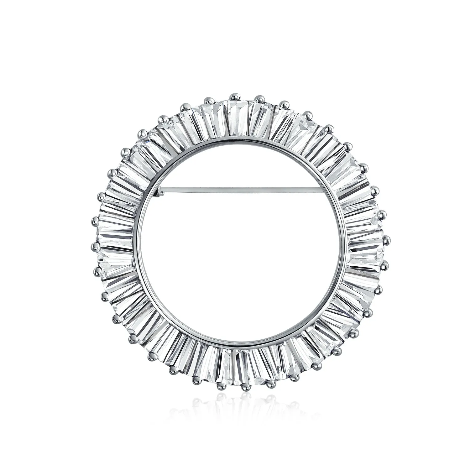 Bridal Cubic Zirconia AAA CZ Scarf Open Round Circle Brooch Pin Silver