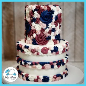 Burgundy & Navy Buttercream Textures Bridal Shower Cake