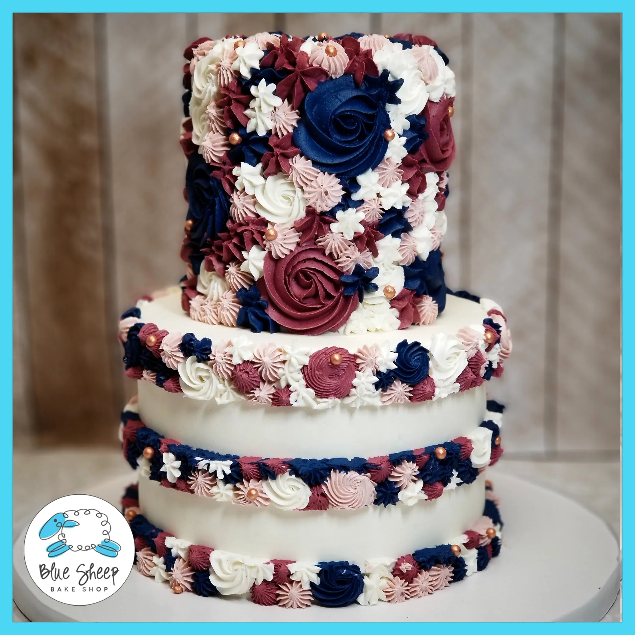 Burgundy & Navy Buttercream Textures Bridal Shower Cake