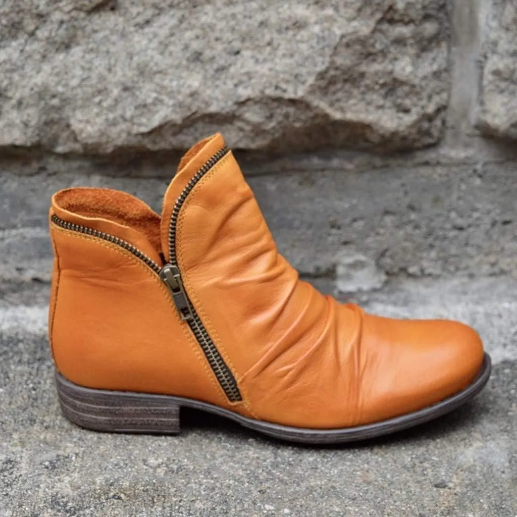 Cathalem Boots for Womens Low Heel Booties Pointed Toe Stacked Mid Heel Ankle Boots V Cut Back Zipper Booties