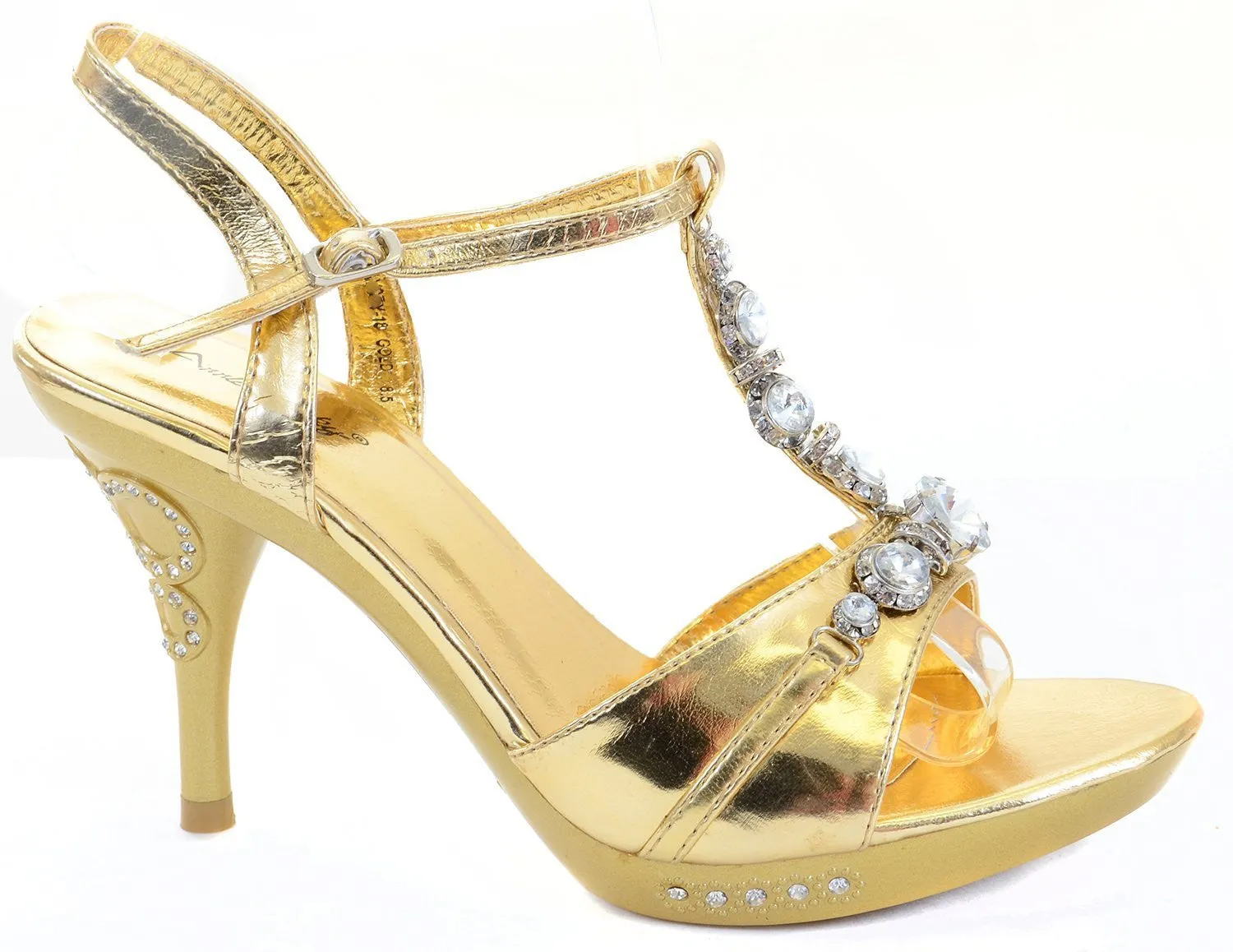 Chunky Jeweled Bling Crystals Gold Heels Formal Platform Sandals