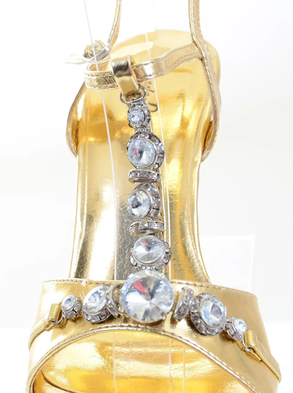 Chunky Jeweled Bling Crystals Gold Heels Formal Platform Sandals