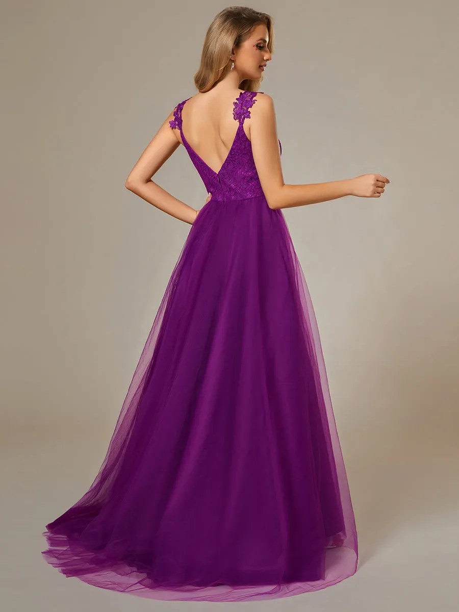 Double V Neck Wholesale Lace Tulle Wedding Dress
