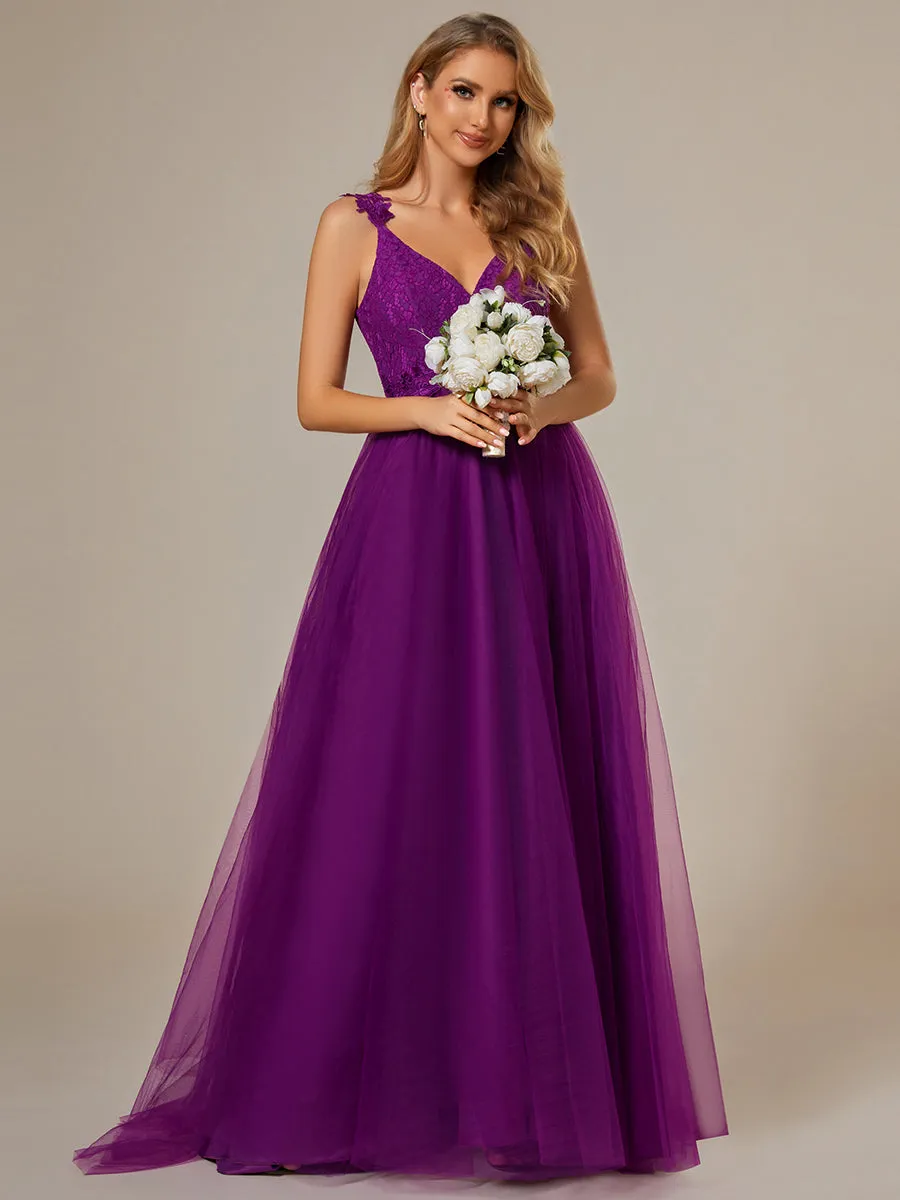 Double V Neck Wholesale Lace Tulle Wedding Dress