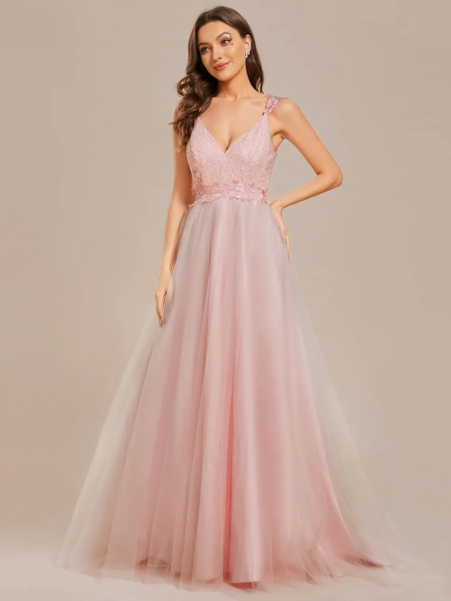 Double V Neck Wholesale Lace Tulle Wedding Dress