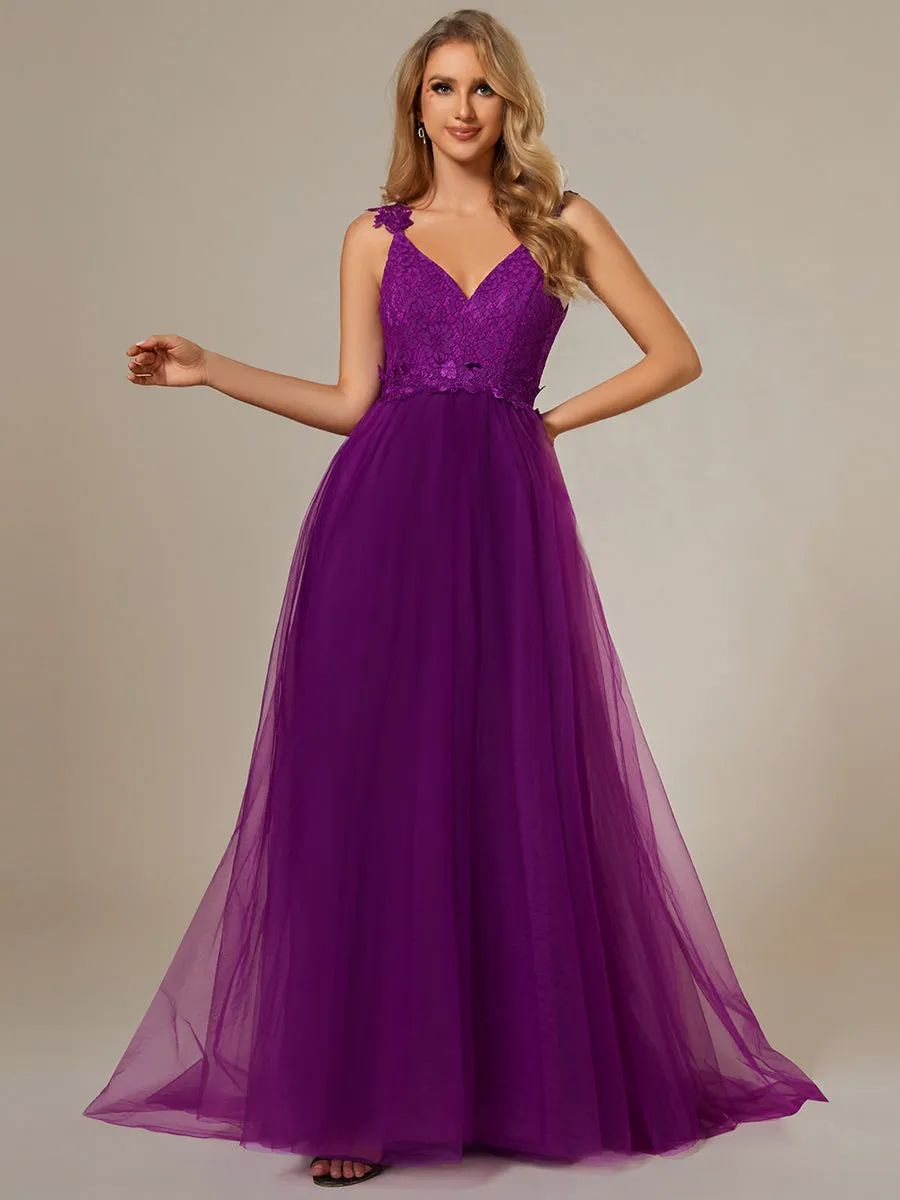 Double V Neck Wholesale Lace Tulle Wedding Dress