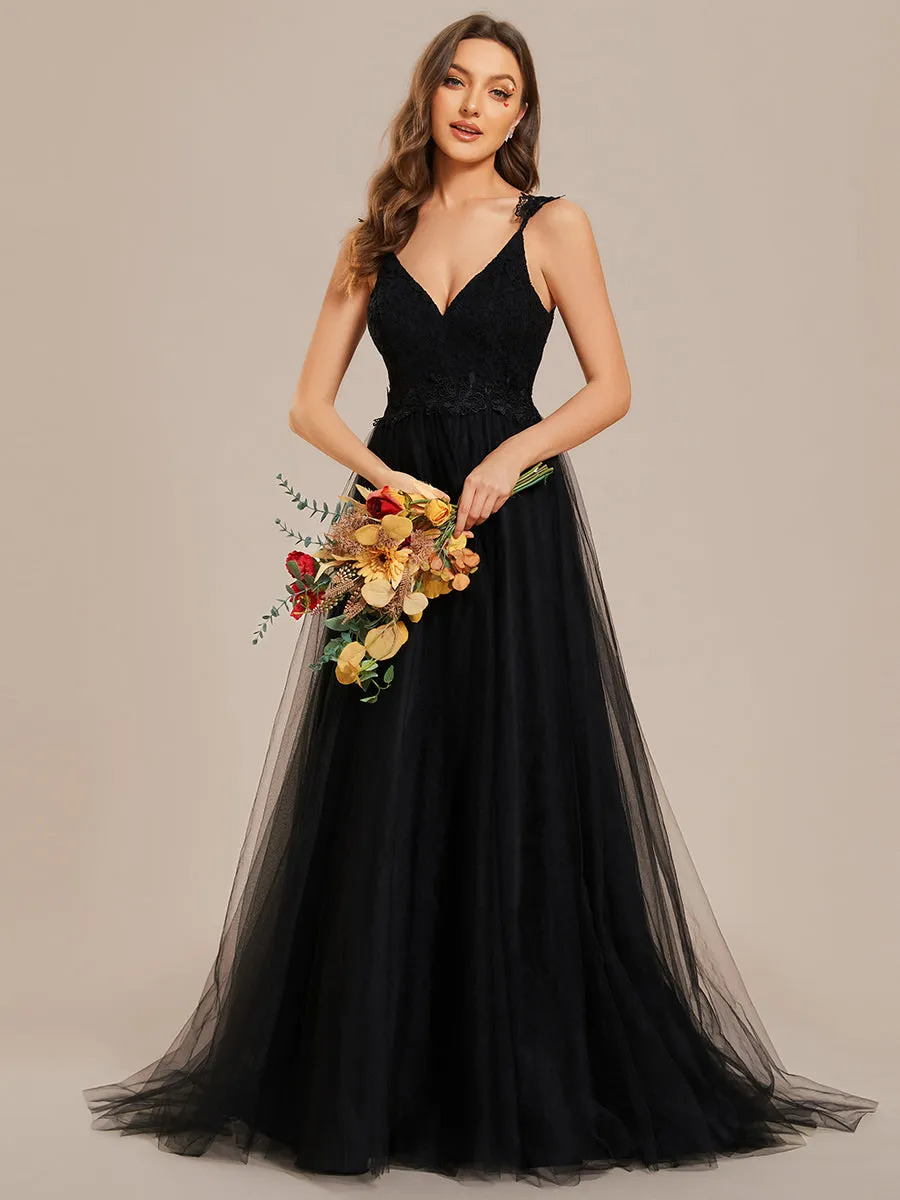 Double V Neck Wholesale Lace Tulle Wedding Dress