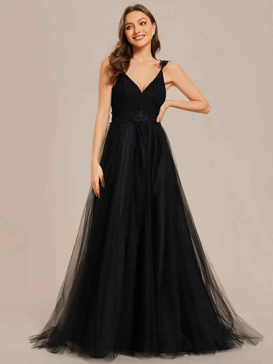 Double V Neck Wholesale Lace Tulle Wedding Dress