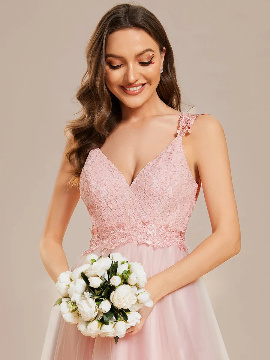 Double V Neck Wholesale Lace Tulle Wedding Dress