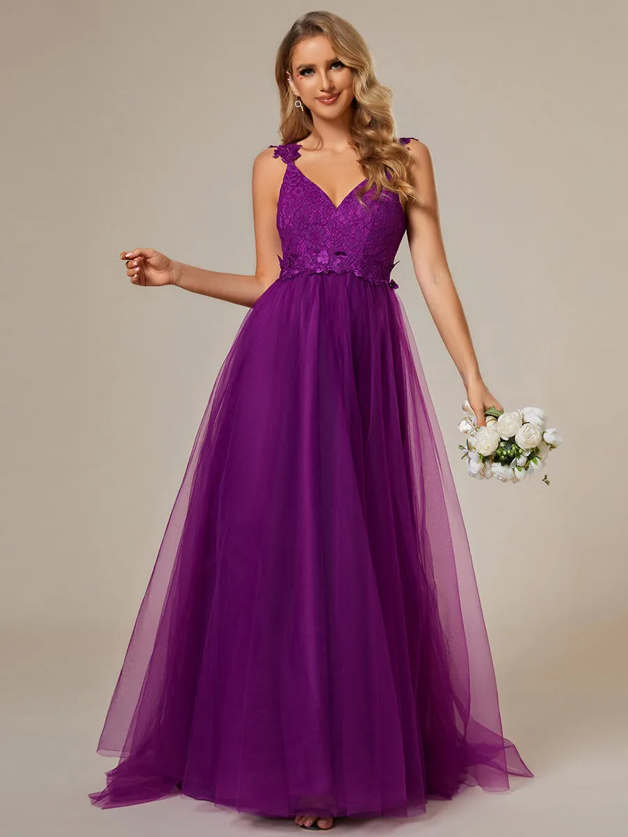 Double V Neck Wholesale Lace Tulle Wedding Dress