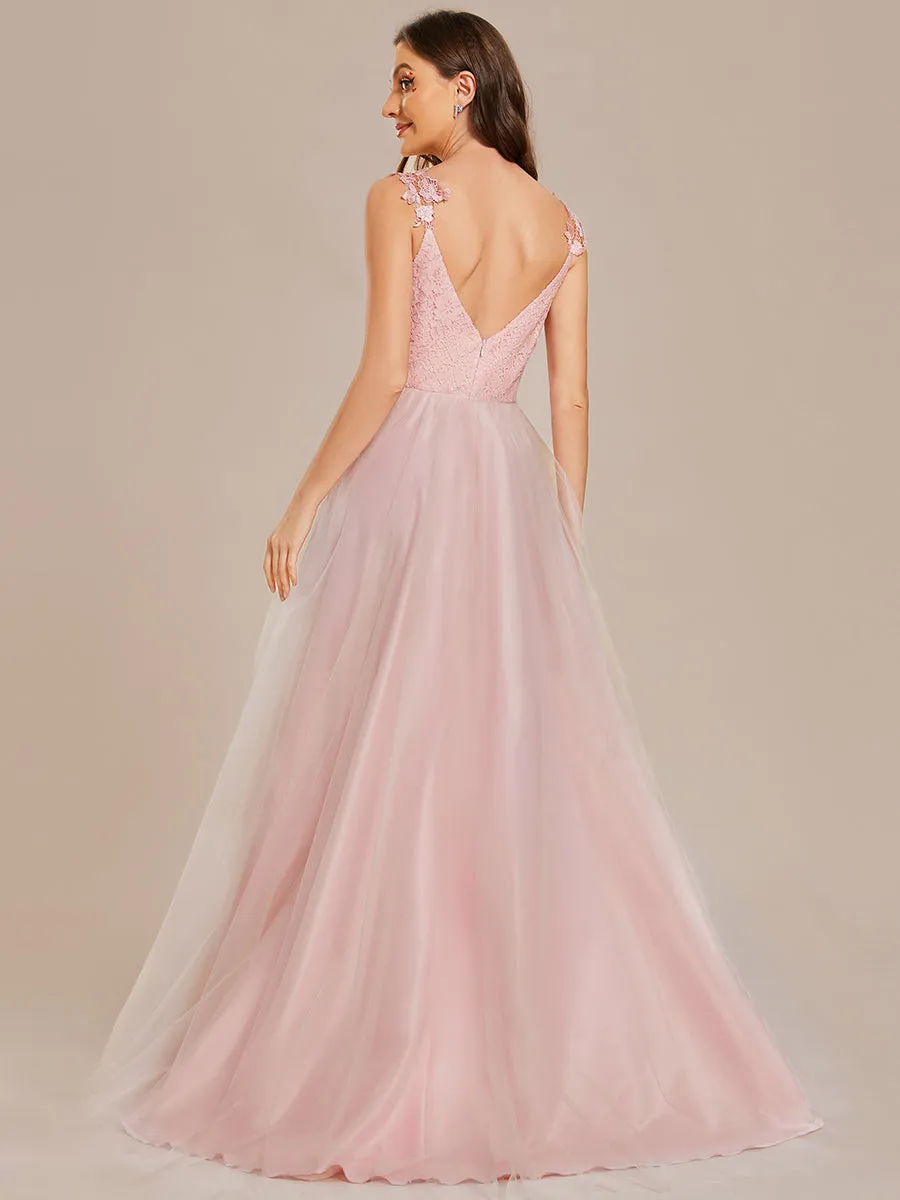 Double V Neck Wholesale Lace Tulle Wedding Dress