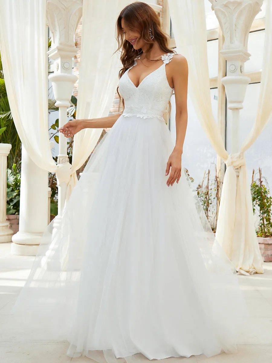 Double V Neck Wholesale Lace Tulle Wedding Dress