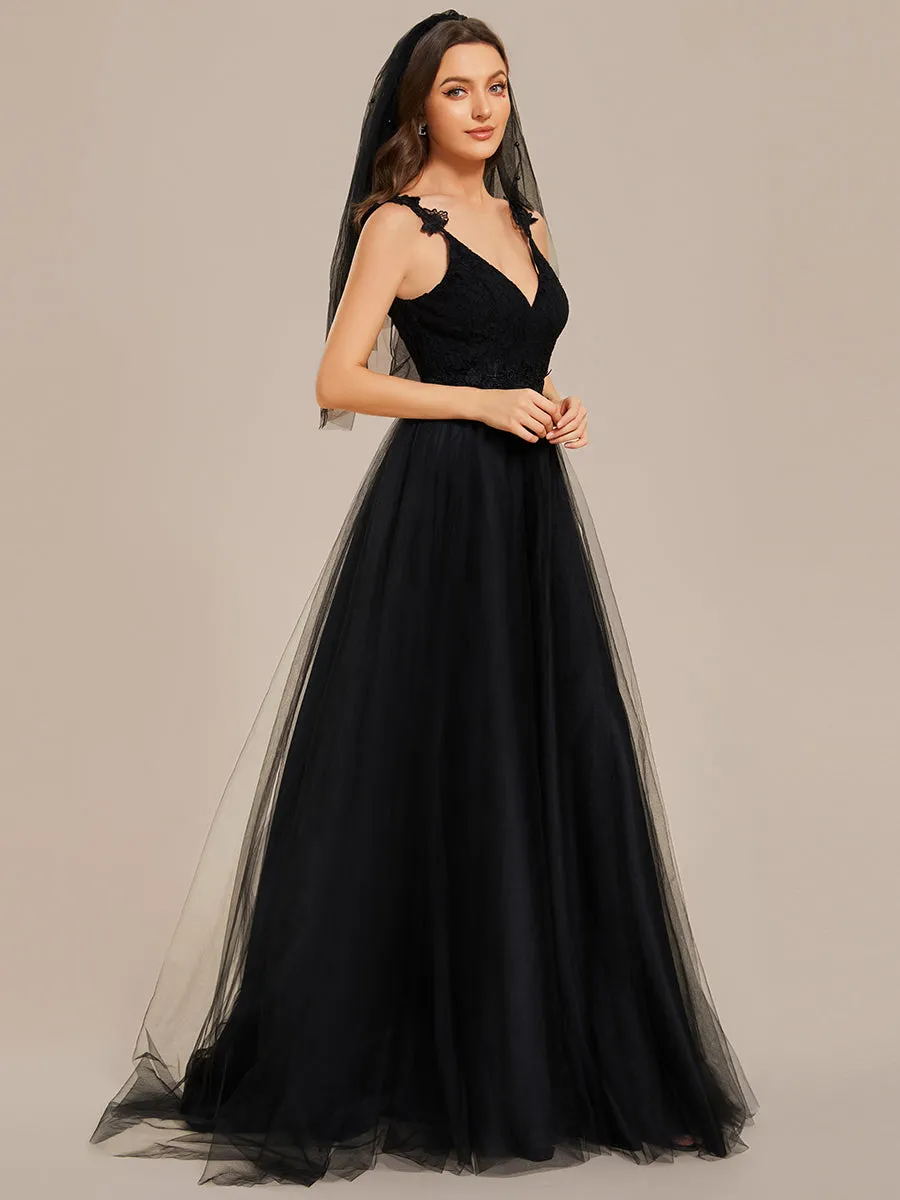 Double V Neck Wholesale Lace Tulle Wedding Dress