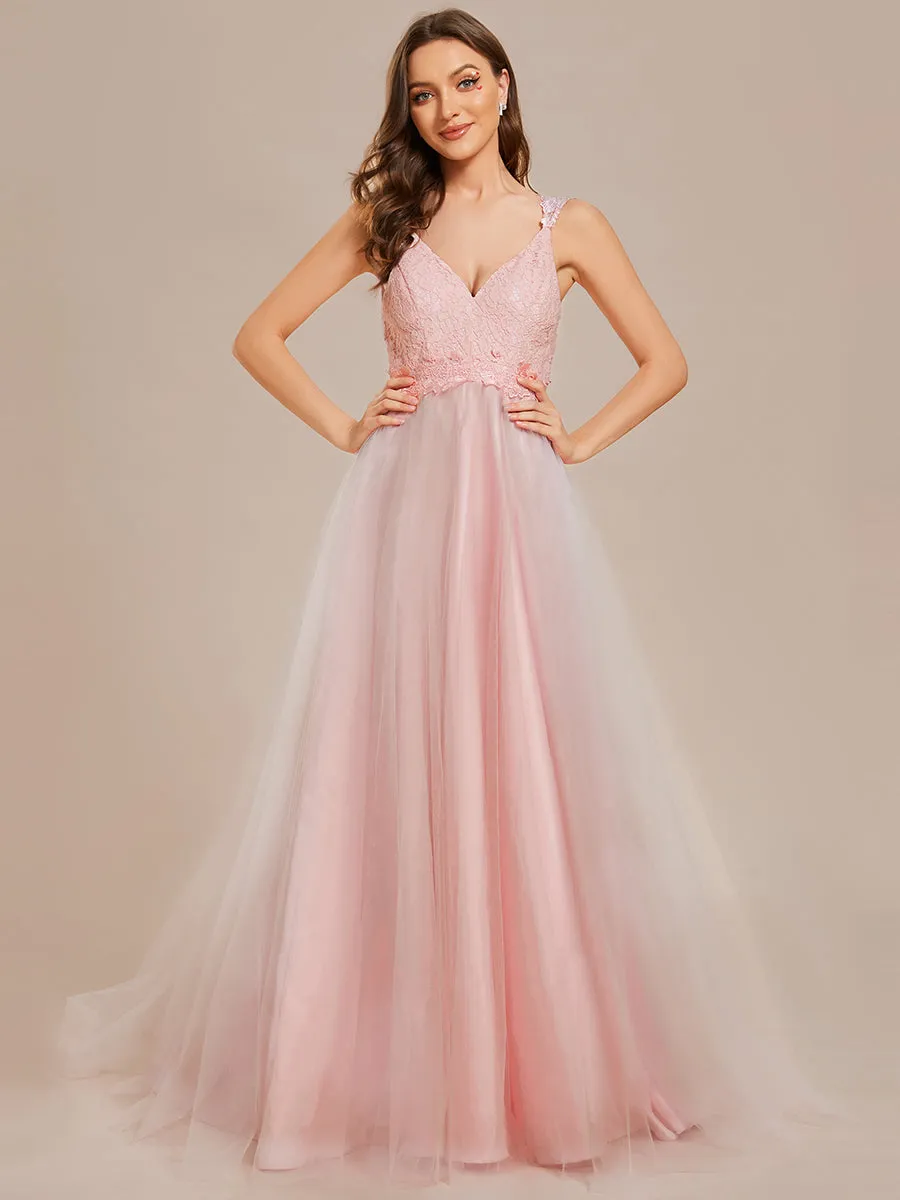 Double V Neck Wholesale Lace Tulle Wedding Dress