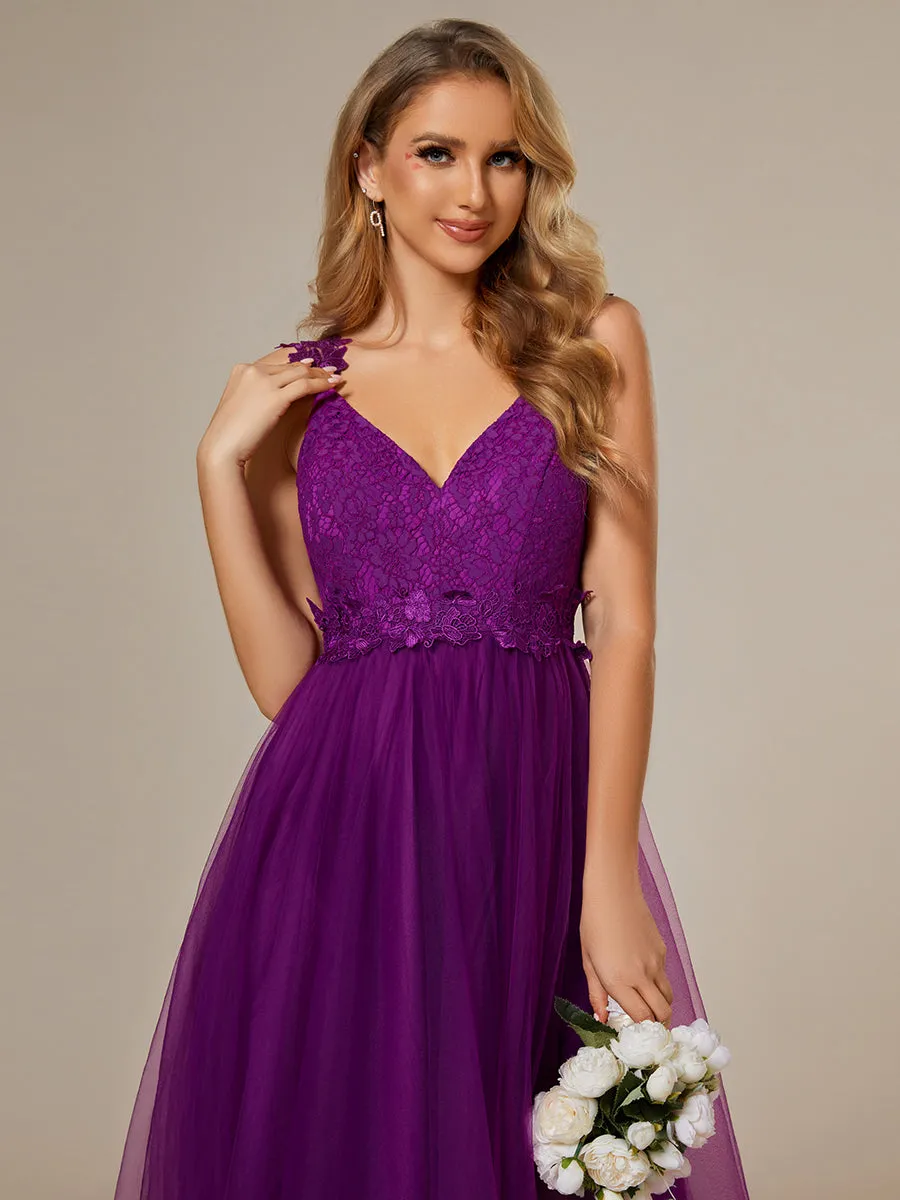 Double V Neck Wholesale Lace Tulle Wedding Dress