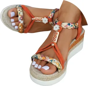 Eduavar Sandals Women Open Toe Buckle Ankle Strap Espadrilles Flatform Wedge Casual Sandal for Dressy Casual Summers Beach