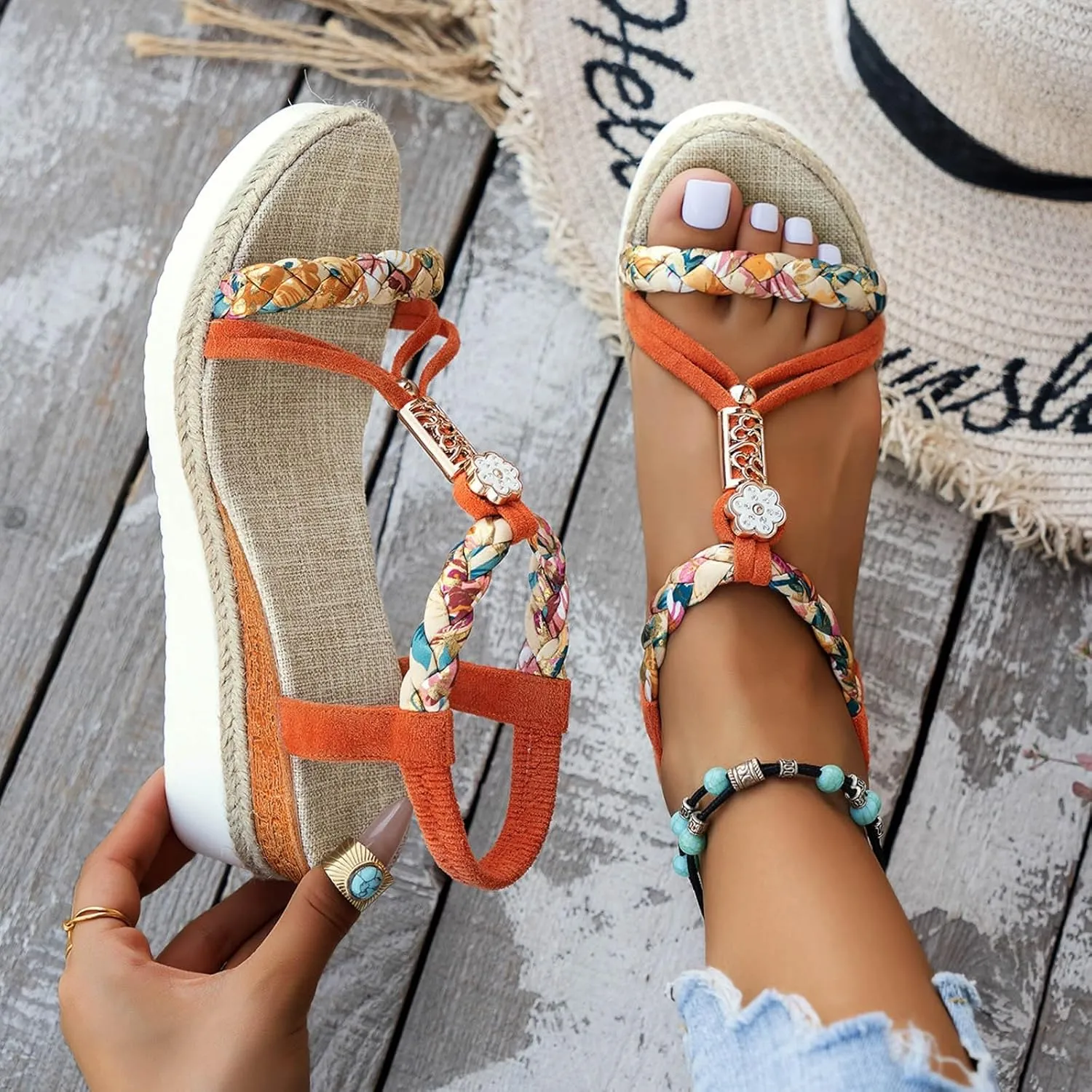 Eduavar Sandals Women Open Toe Buckle Ankle Strap Espadrilles Flatform Wedge Casual Sandal for Dressy Casual Summers Beach