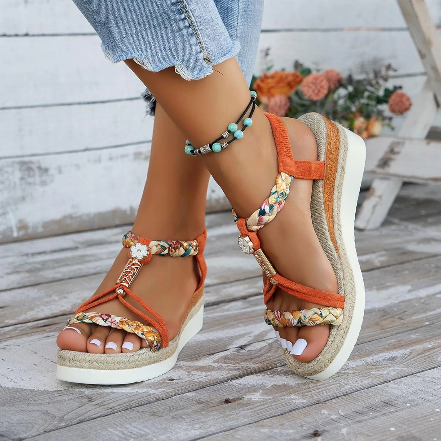 Eduavar Sandals Women Open Toe Buckle Ankle Strap Espadrilles Flatform Wedge Casual Sandal for Dressy Casual Summers Beach