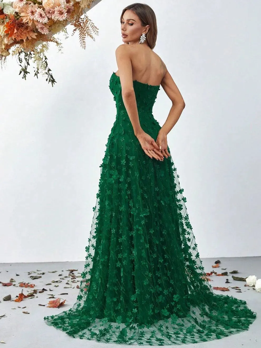 Elegant Floral Appliques Split Thigh Tube Dresses