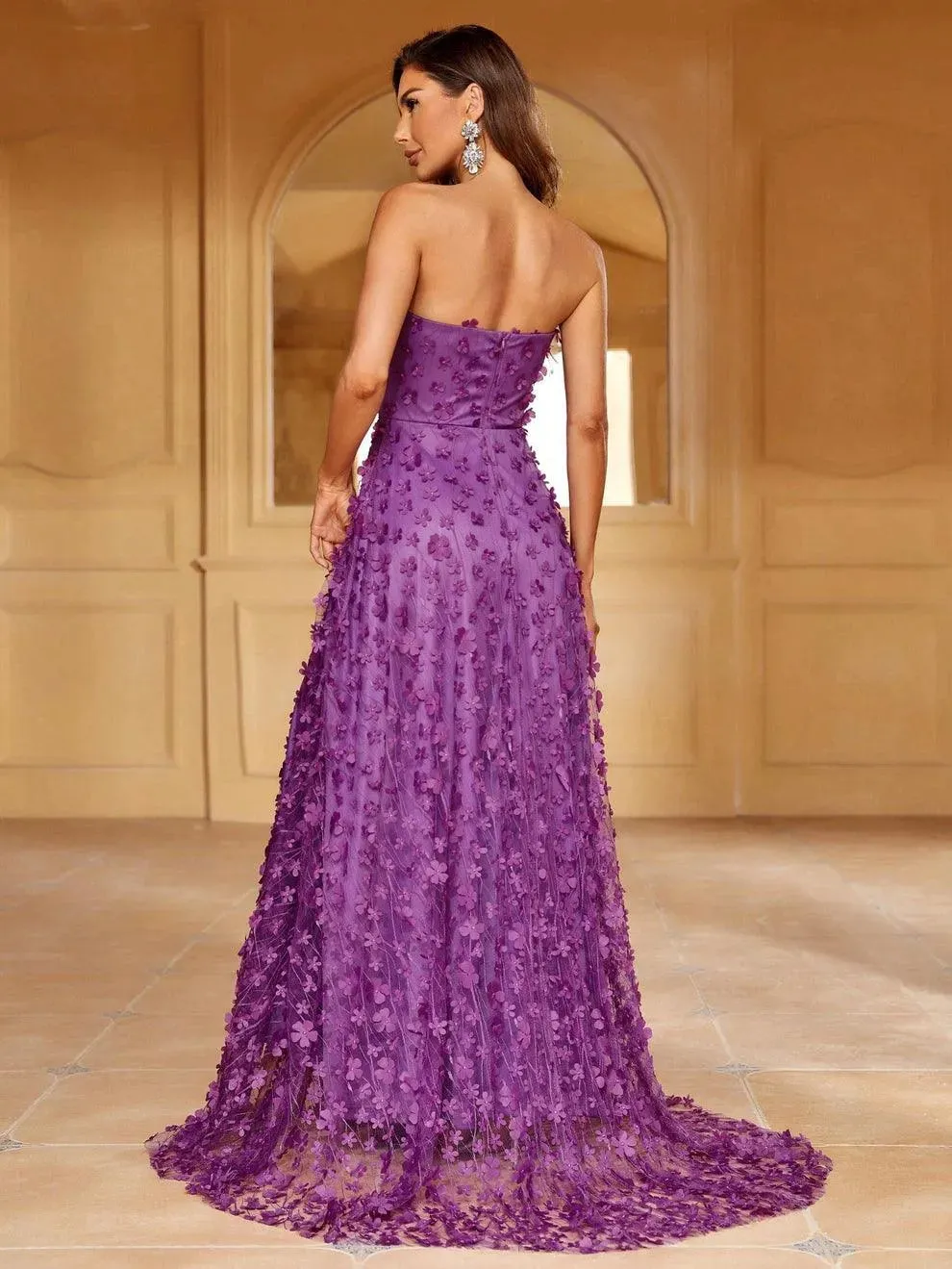 Elegant Floral Appliques Split Thigh Tube Dresses
