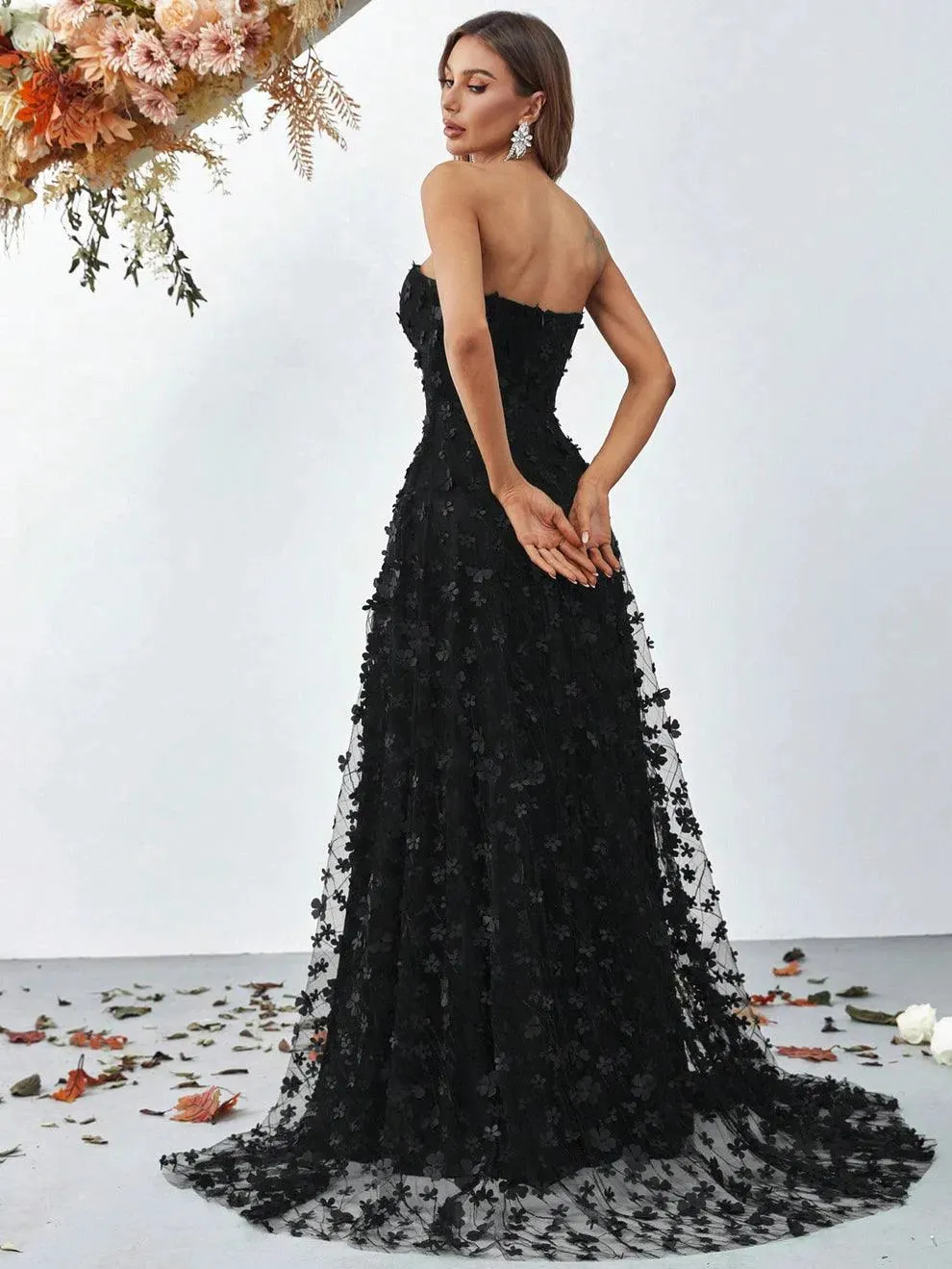 Elegant Floral Appliques Split Thigh Tube Dresses