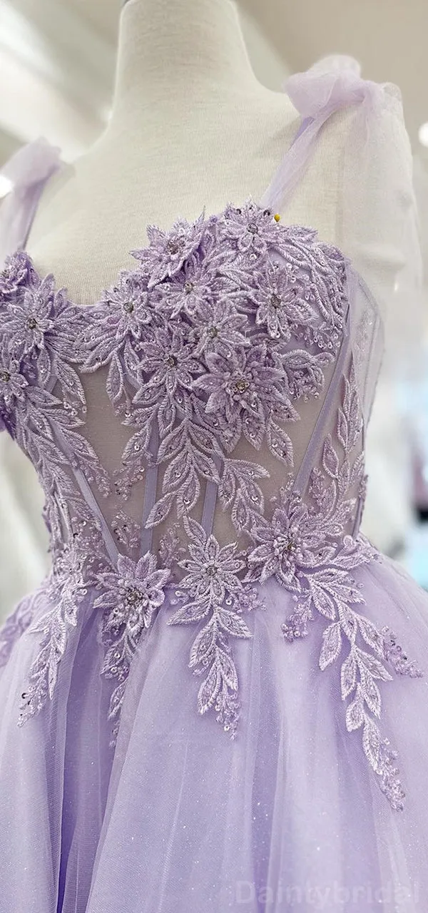 Elegant Sweetheart A-line Spaghetti Straps Lilac Tulle Short Homecoming Dresses Online, HD0716