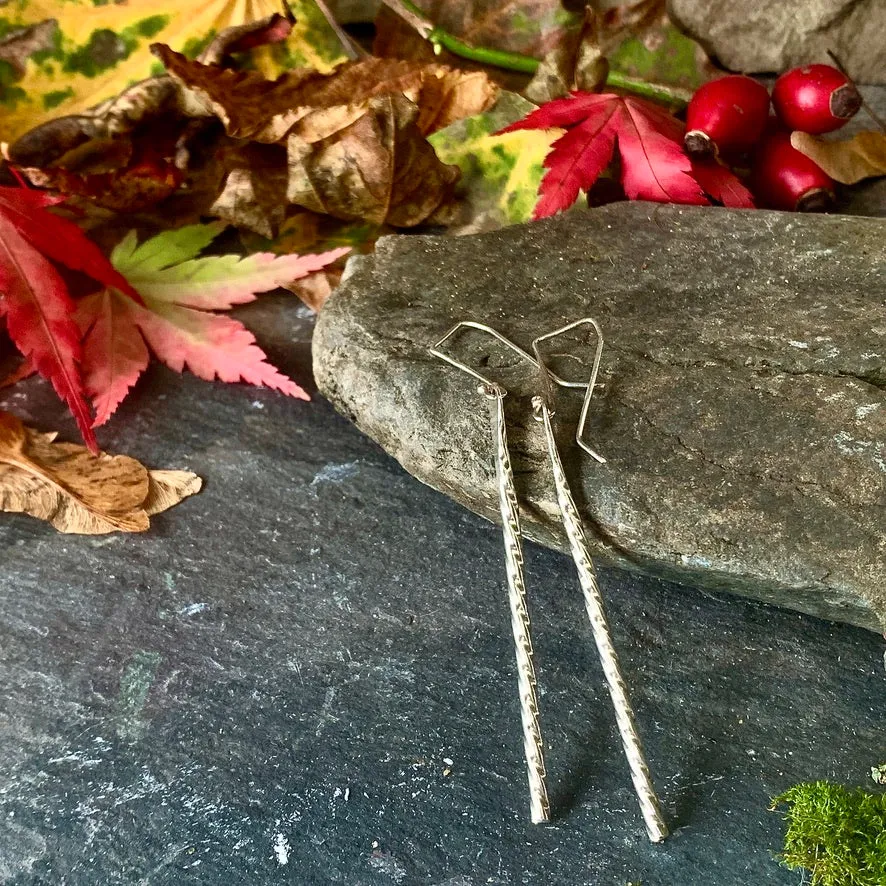 Elegant twisted silver drop earrings.