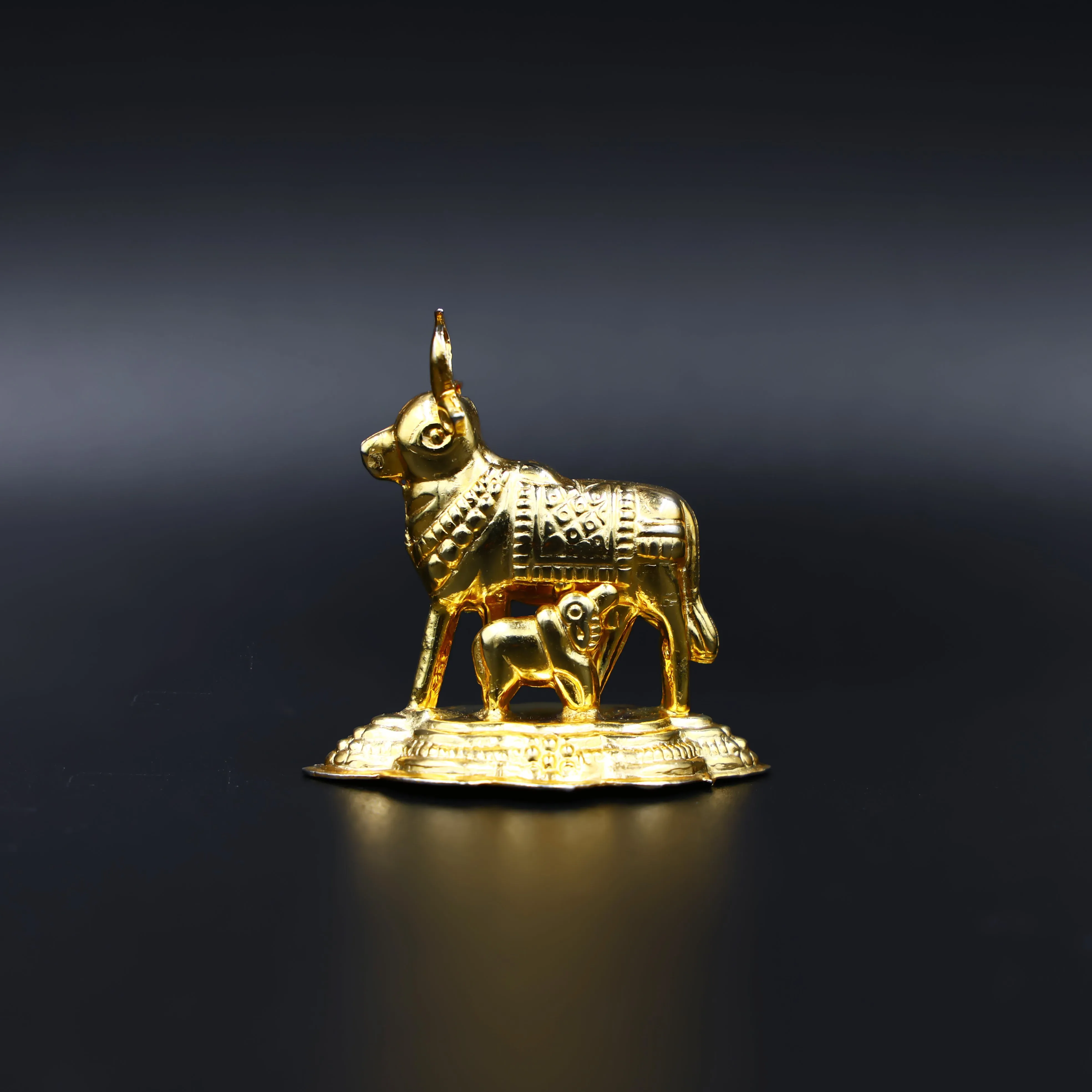 Experience Timeless Blessings with Our Beautiful Gold Plated Cow and Calf Idol