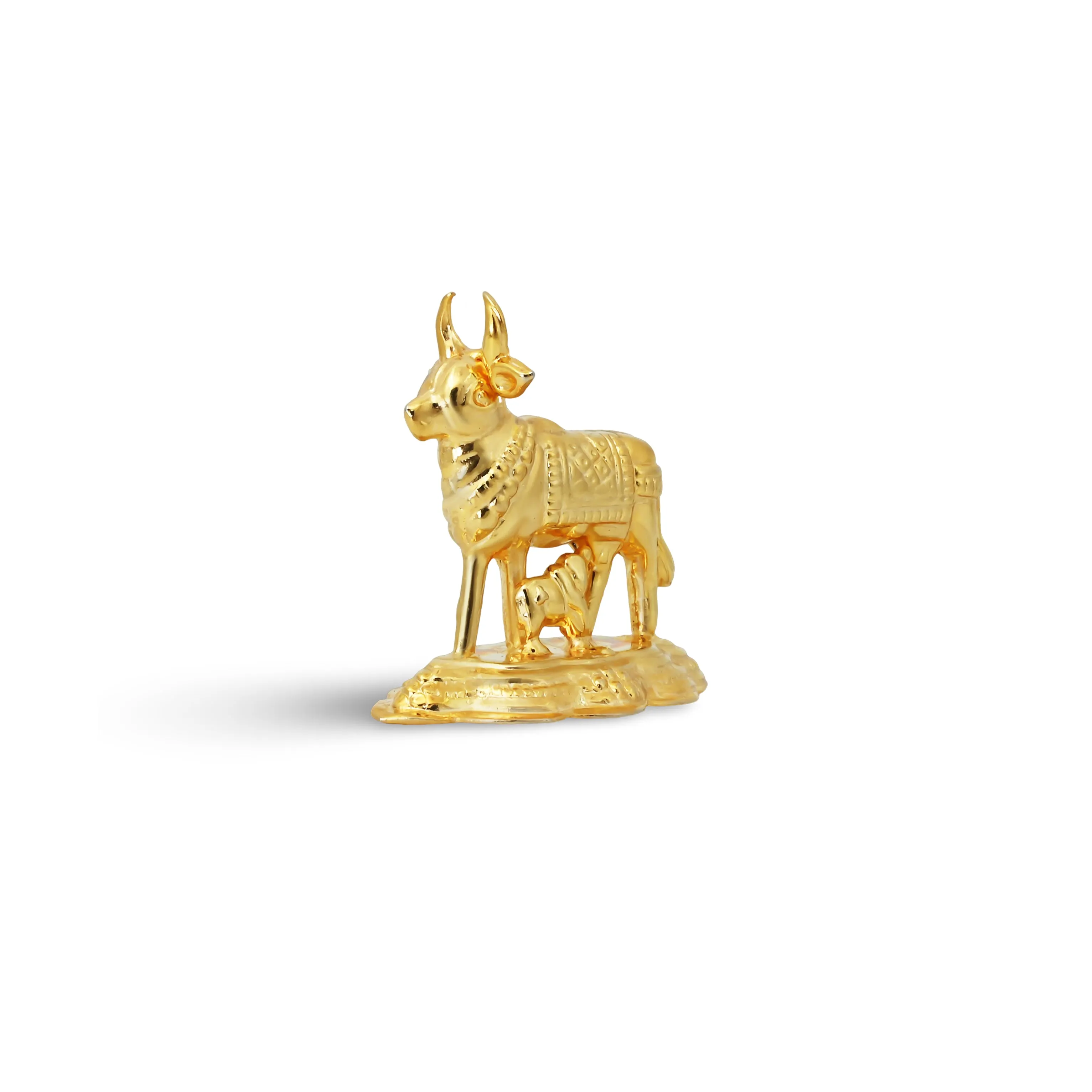 Experience Timeless Blessings with Our Beautiful Gold Plated Cow and Calf Idol